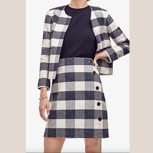 Ann Taylor Ivory Navy Checkered Skirt Jacket Suit Set Size 12
